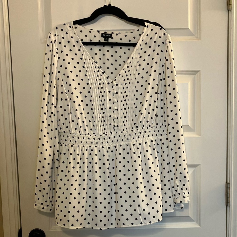 Torrid Polka Dot Long Sleeve Blouse